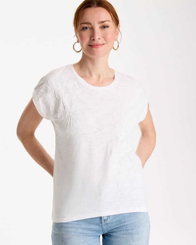 Cotton Slub Embroidered Wedge Tee - image 1